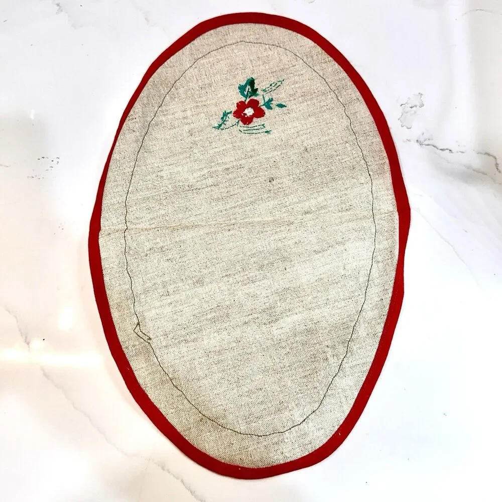 Vintage Scandinavian‎ Folk Art Embroidered Linen Pot Holder & Toaster Cover Set